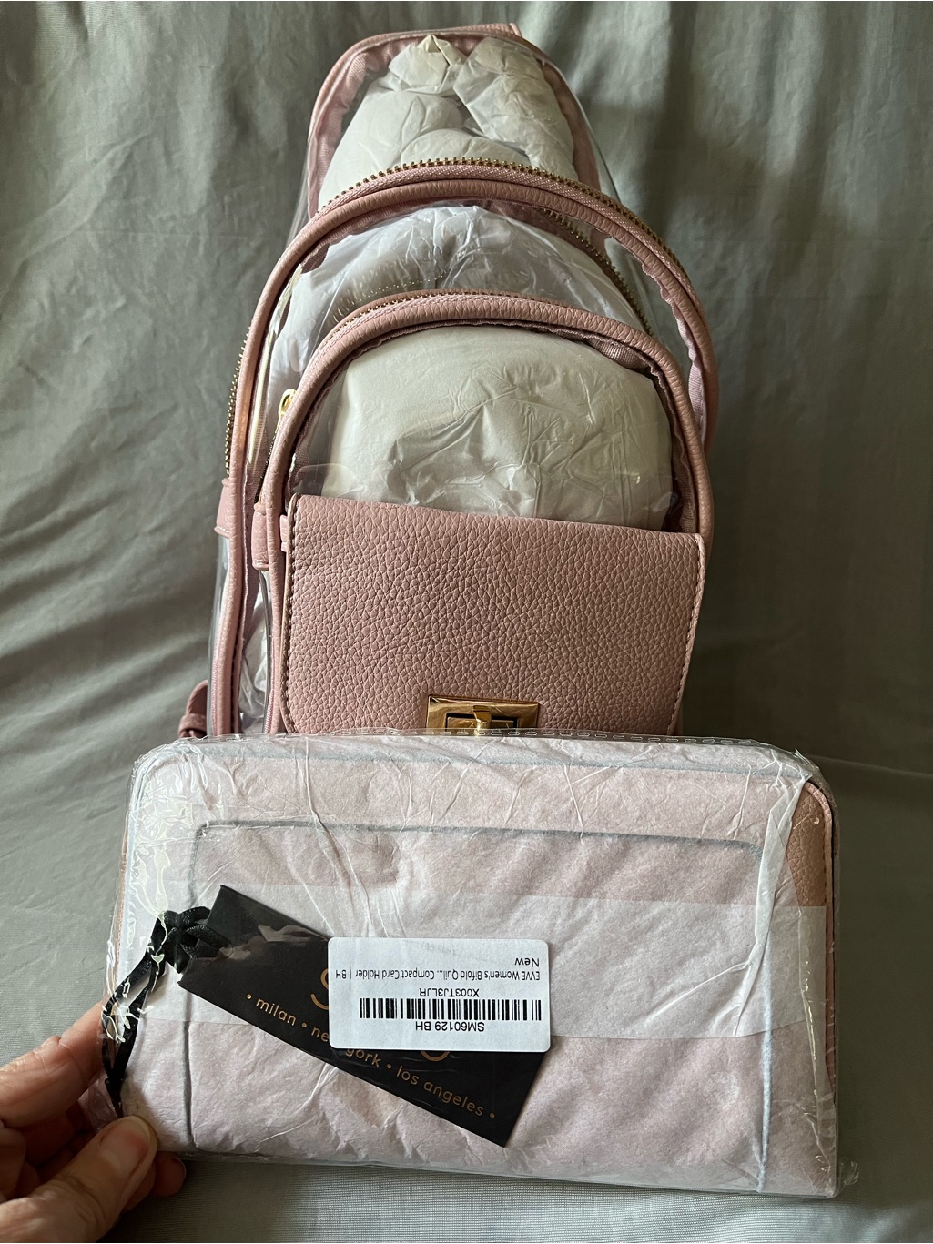 Women's Blush Pink Crossbody Backpack Purse And Wallet